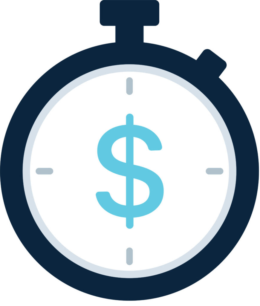 Late Payments & Evictions-FL Stopwatch with a dollar sign icon for late payments and evictions
