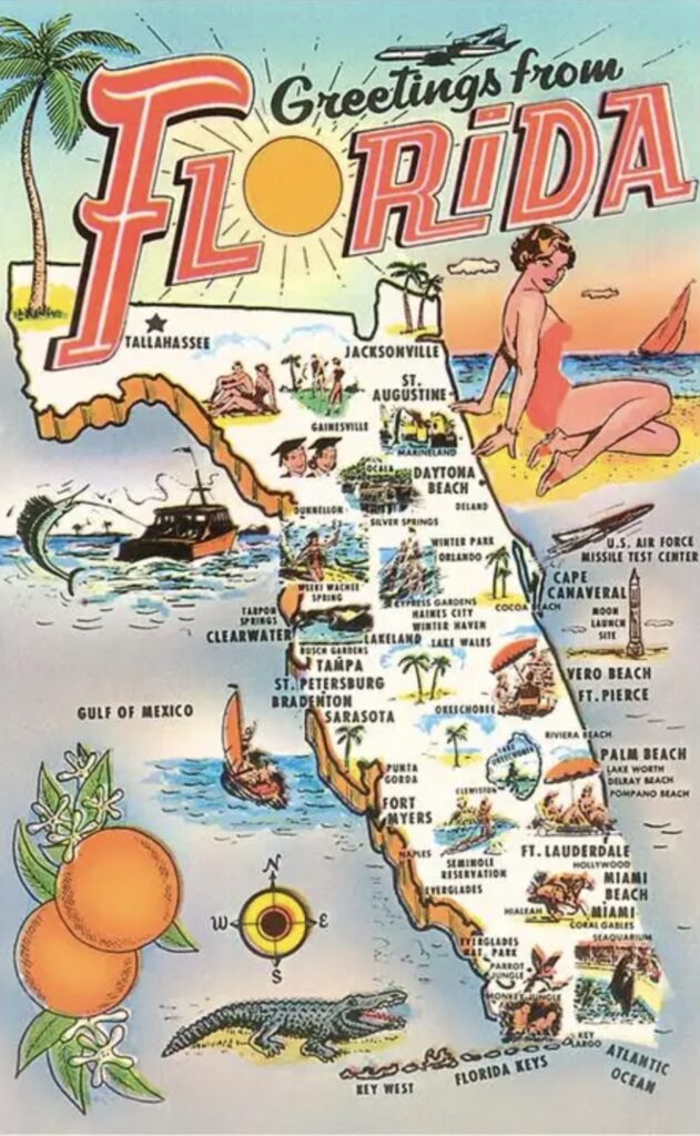 Screenshot Vintage Greetings from Florida postcard map of the state