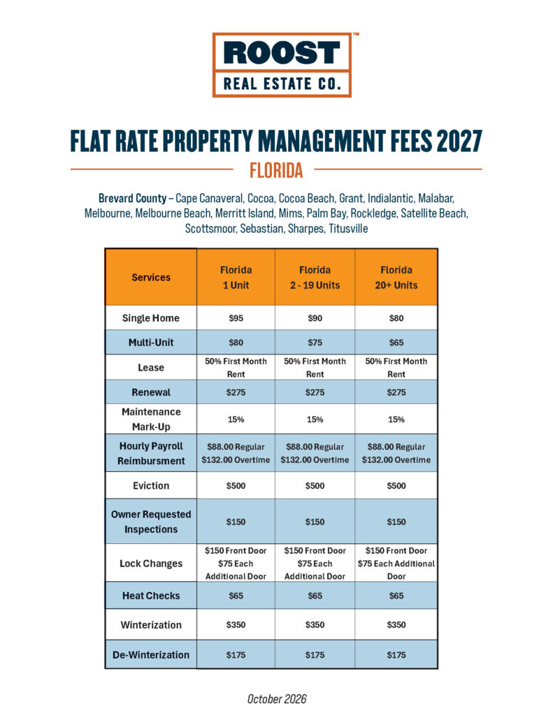 Florida Fees & Services Space Coast/Brevard County/Melbourne Florida Property Management Fees